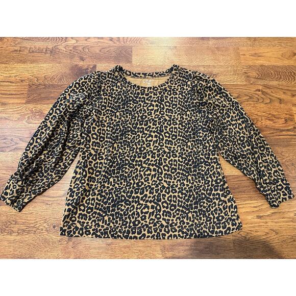 Loft Women's Cotton Puff Sleeve Leopard Print Top - Size XXL Trendy Casual - Picture 1 of 6